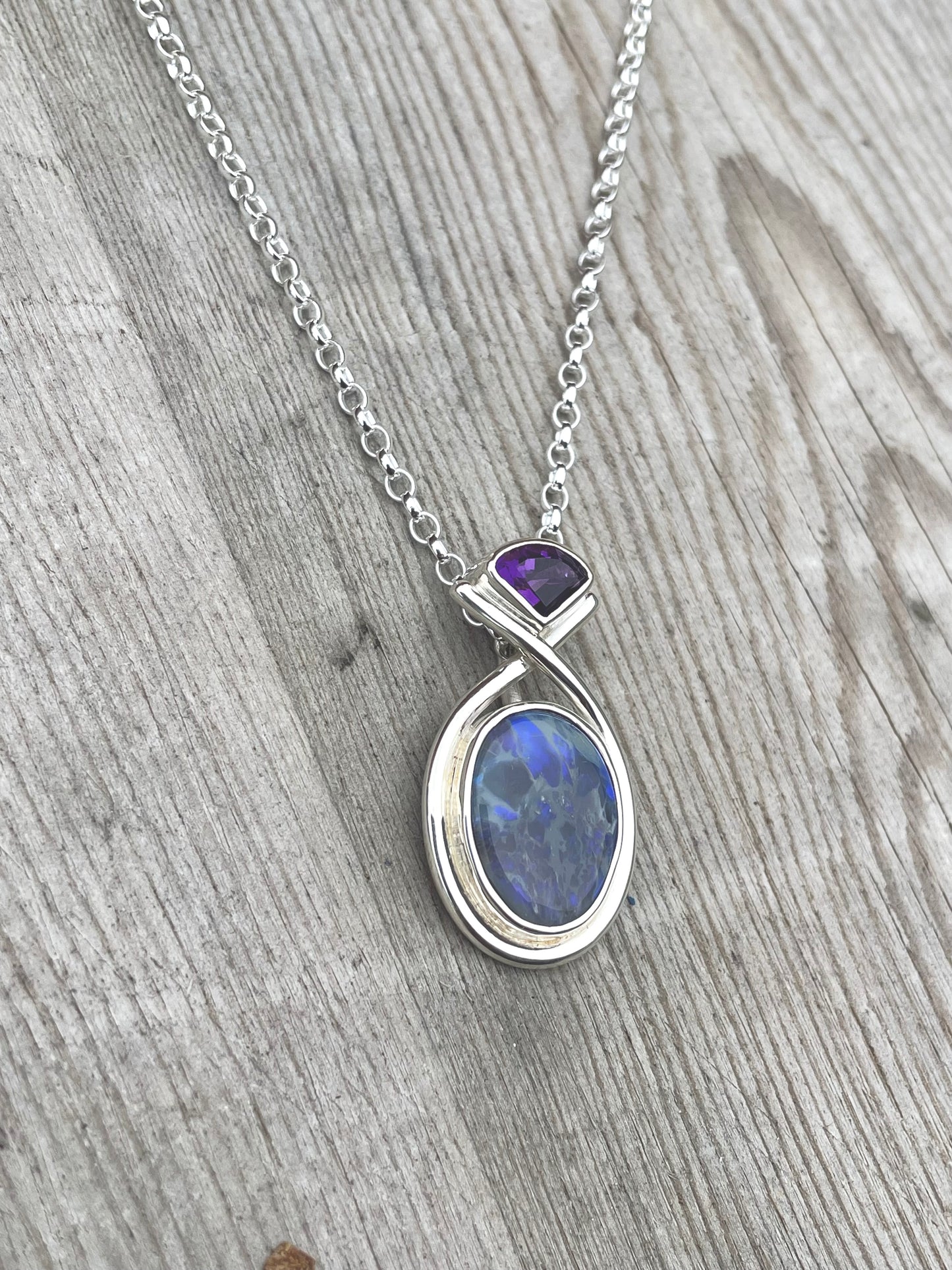 Black Opal and Amethyst Pendant