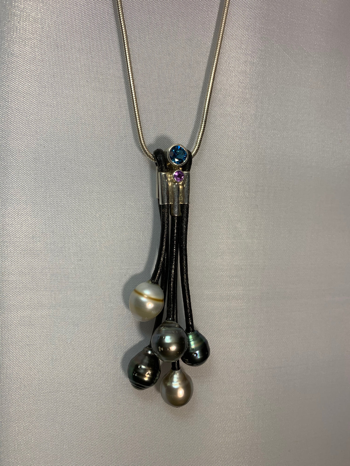 Tahitian Pearl,Leather and Silver Pendant