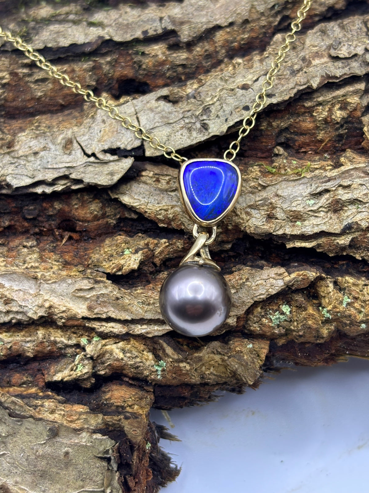 Black Opal & Tahitian Pearl Pendant