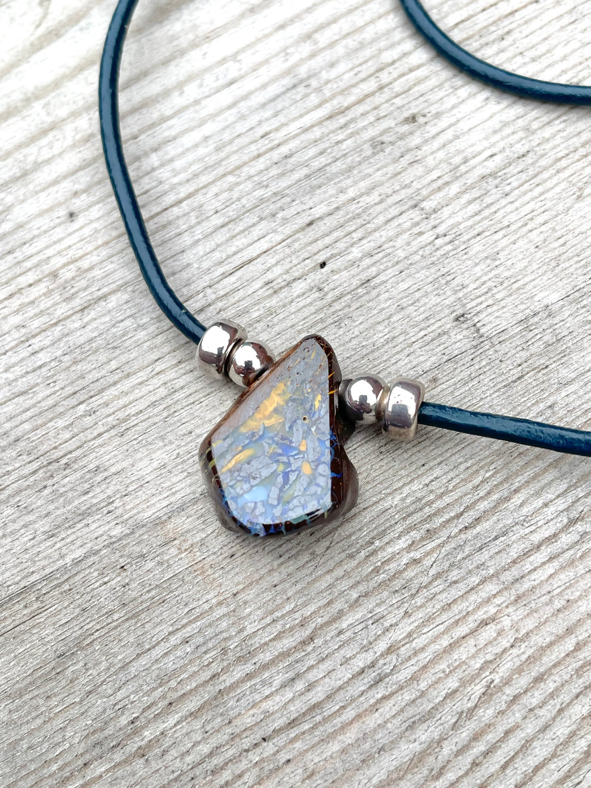 Boulder opal Leather Necklace