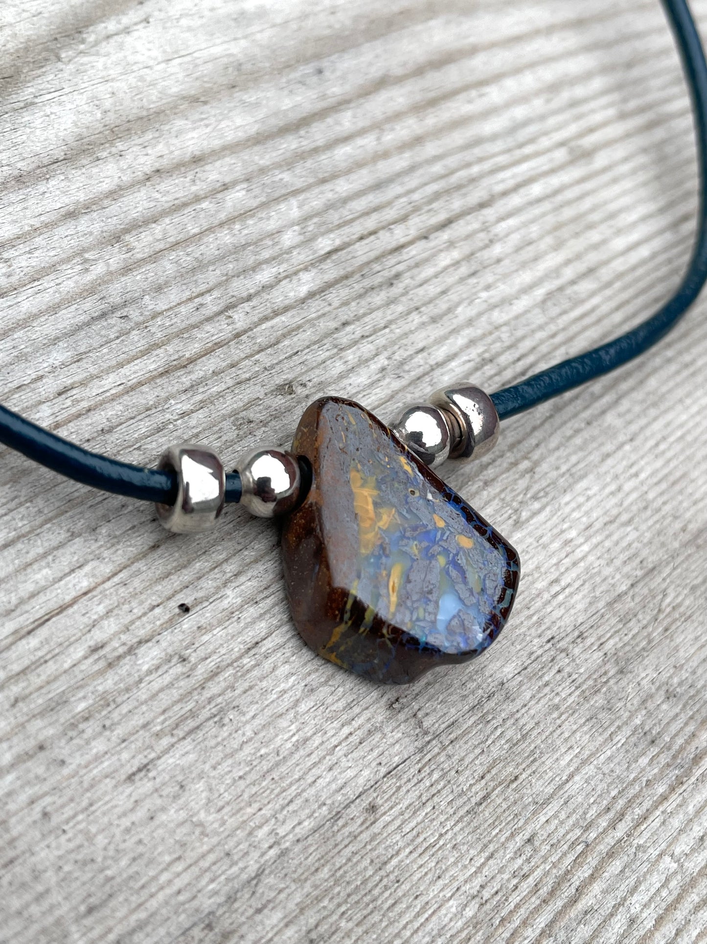 Boulder opal Leather Necklace