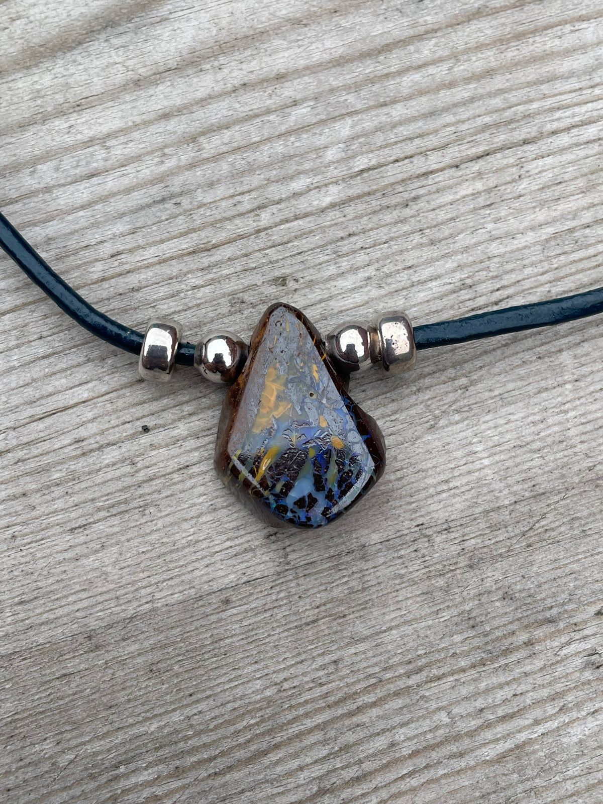 Boulder opal Leather Necklace