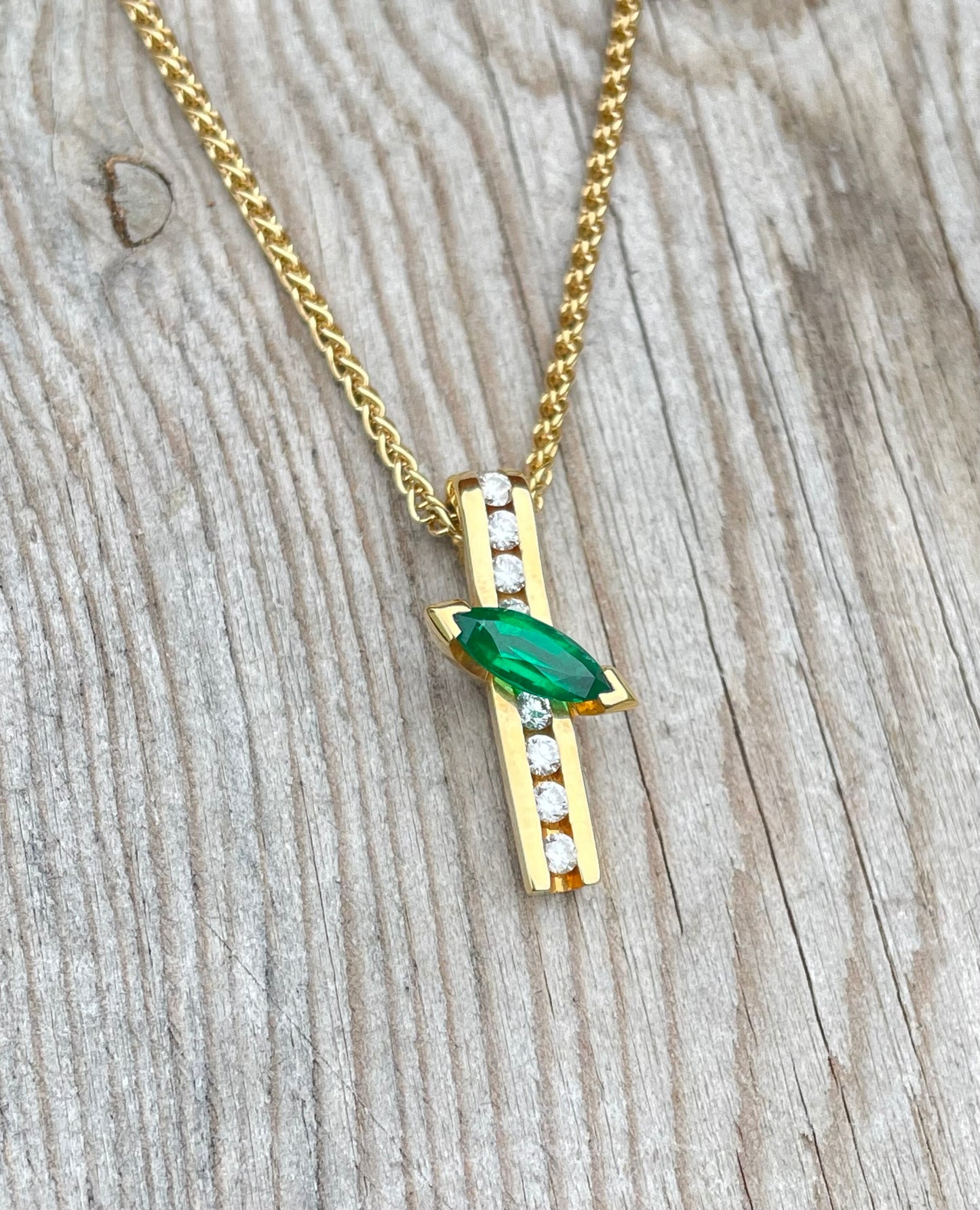 18K Emerald & Diamond Pendant
