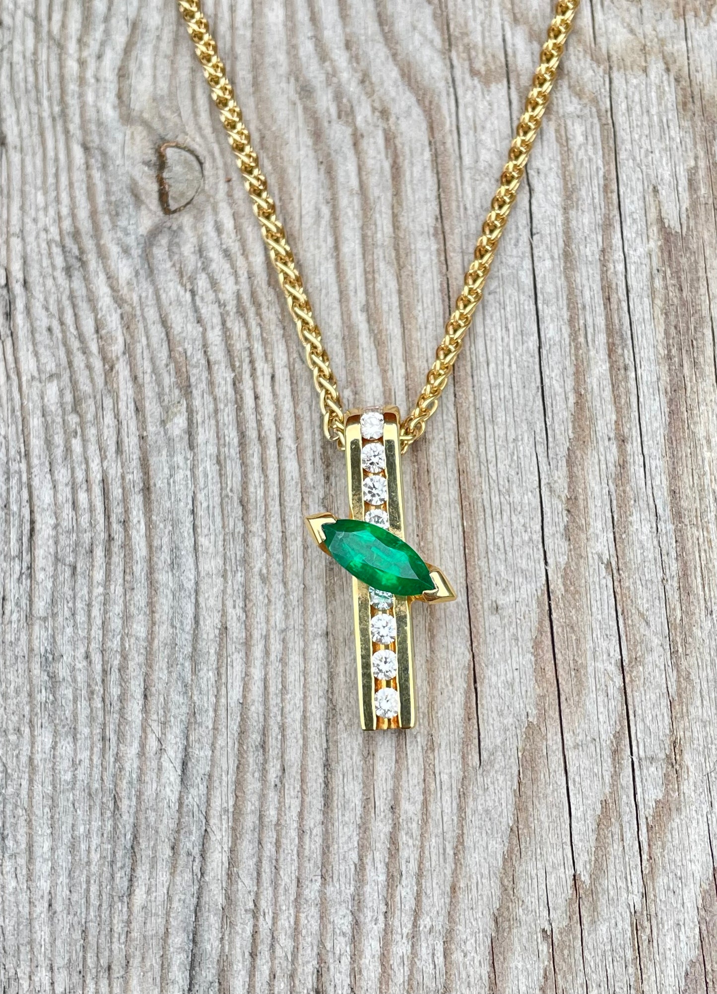 18K Emerald & Diamond Pendant