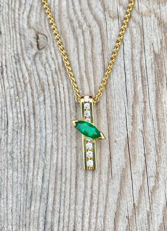 18K Emerald & Diamond Pendant