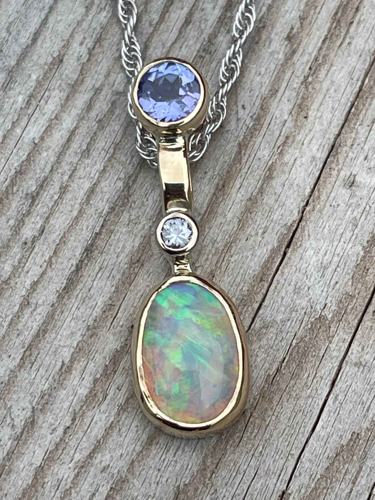 Tanzanite, Opal and Diamond Pendant