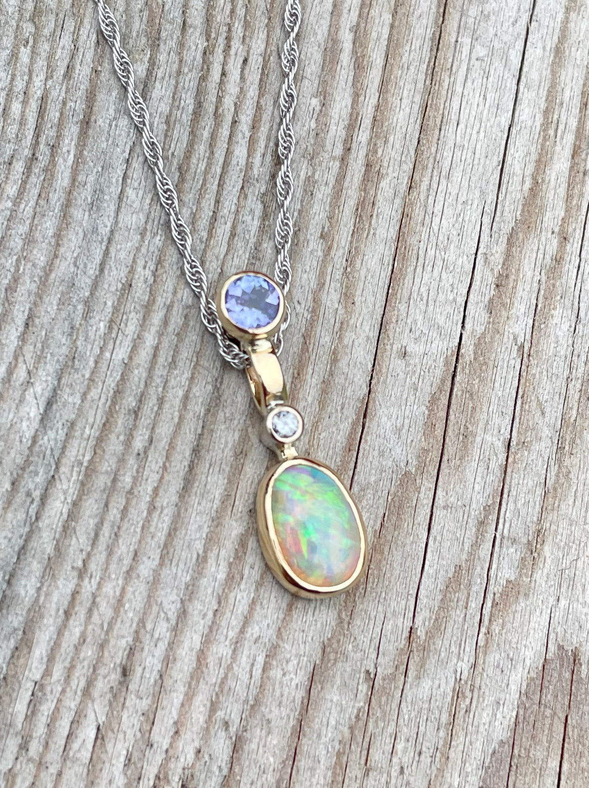 Tanzanite, Opal and Diamond Pendant