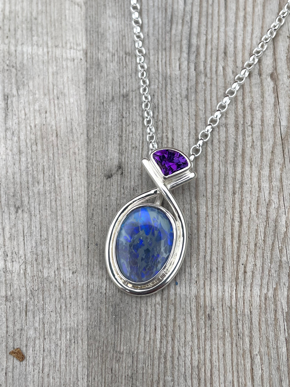 Black Opal and Amethyst Pendant