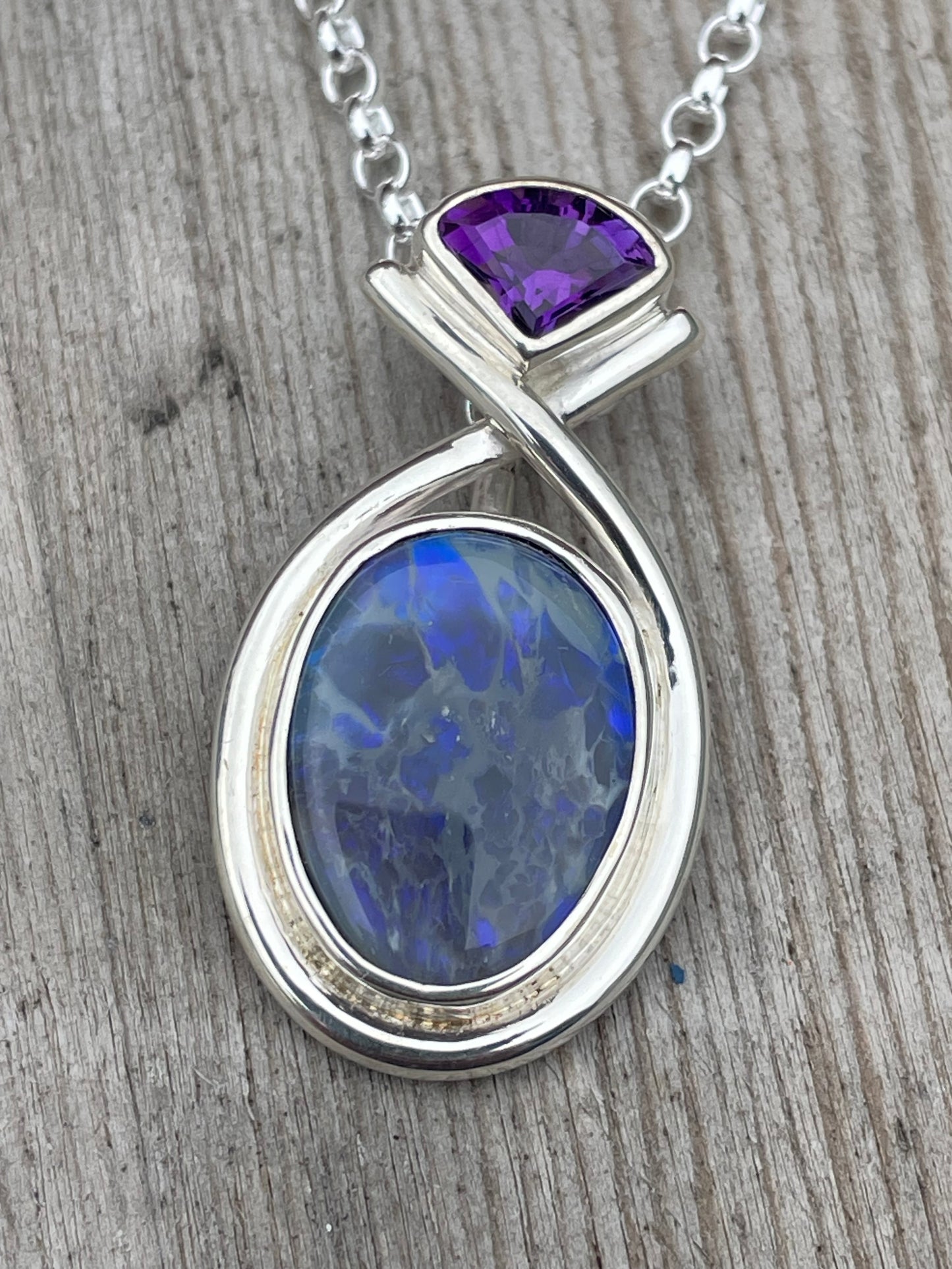 Black Opal and Amethyst Pendant