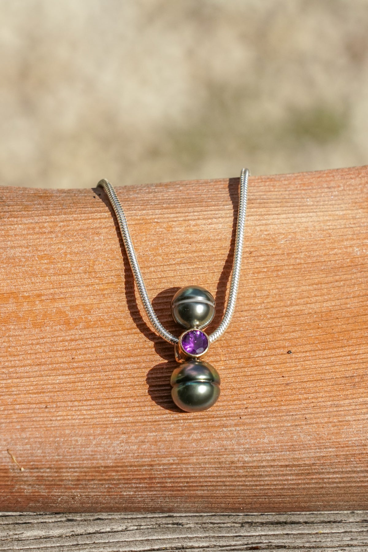 14k Gold, Amethyst and Tahitian Pearl Pendant
