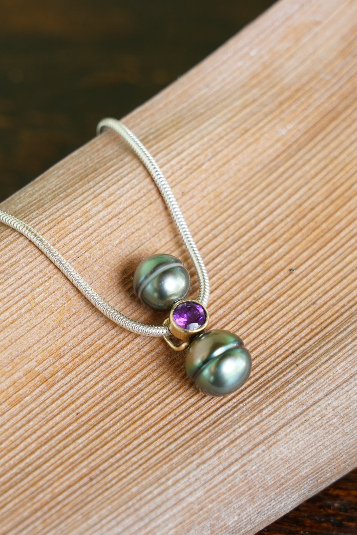 14k Gold, Amethyst and Tahitian Pearl Pendant