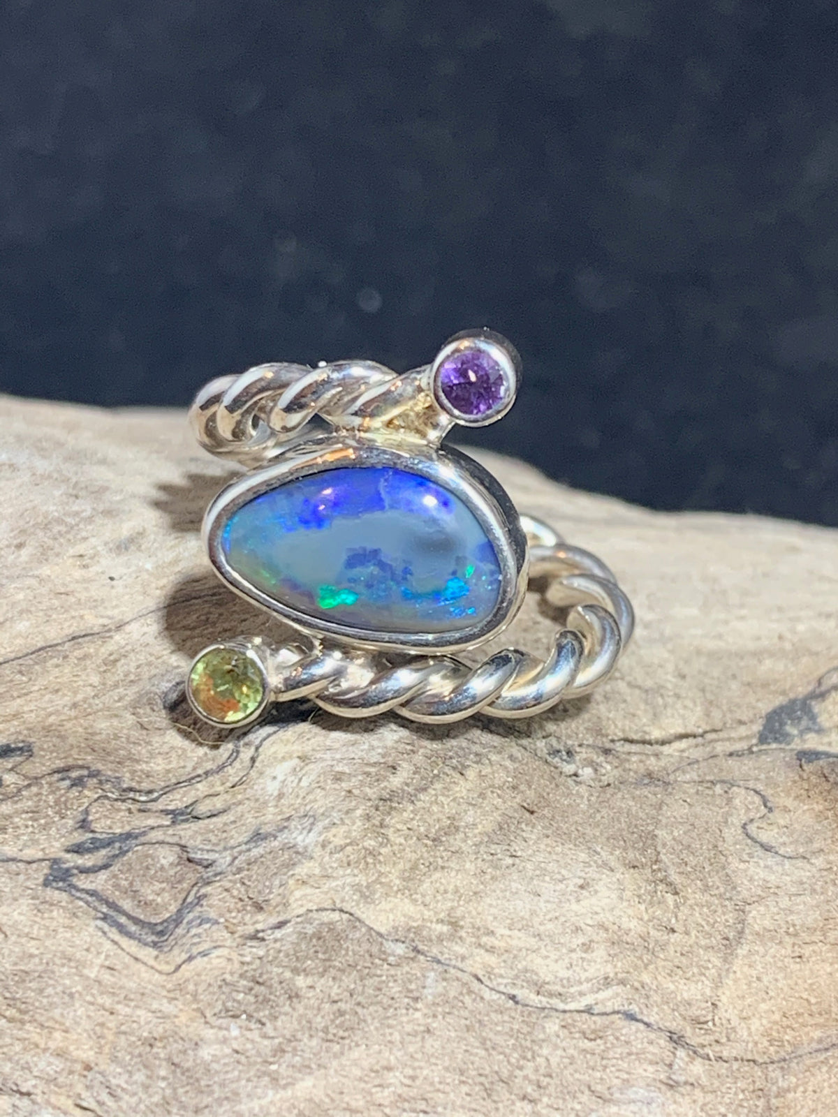 Black Opal and Gem Ring