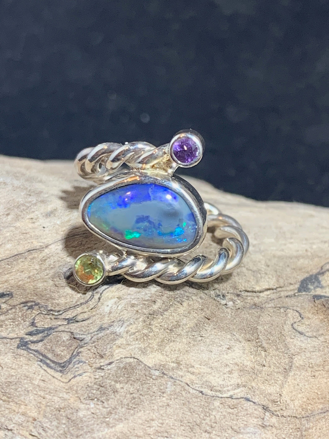 Black Opal and Gem Ring