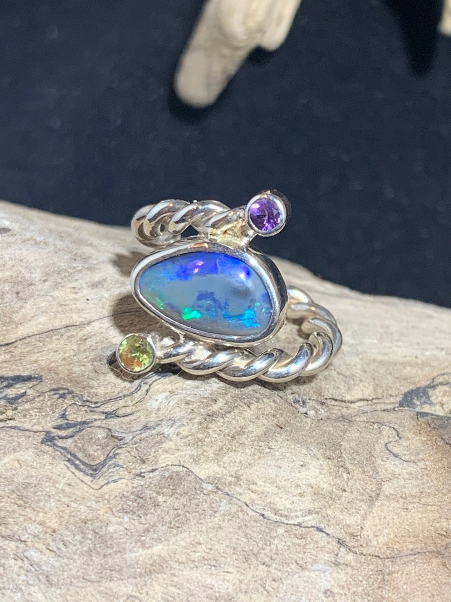 Black Opal and Gem Ring