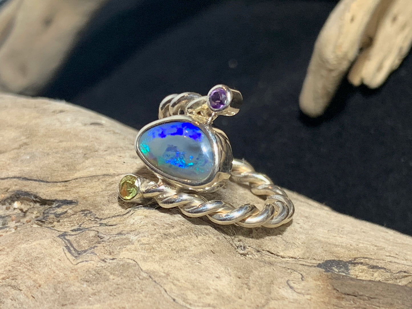 Black Opal and Gem Ring