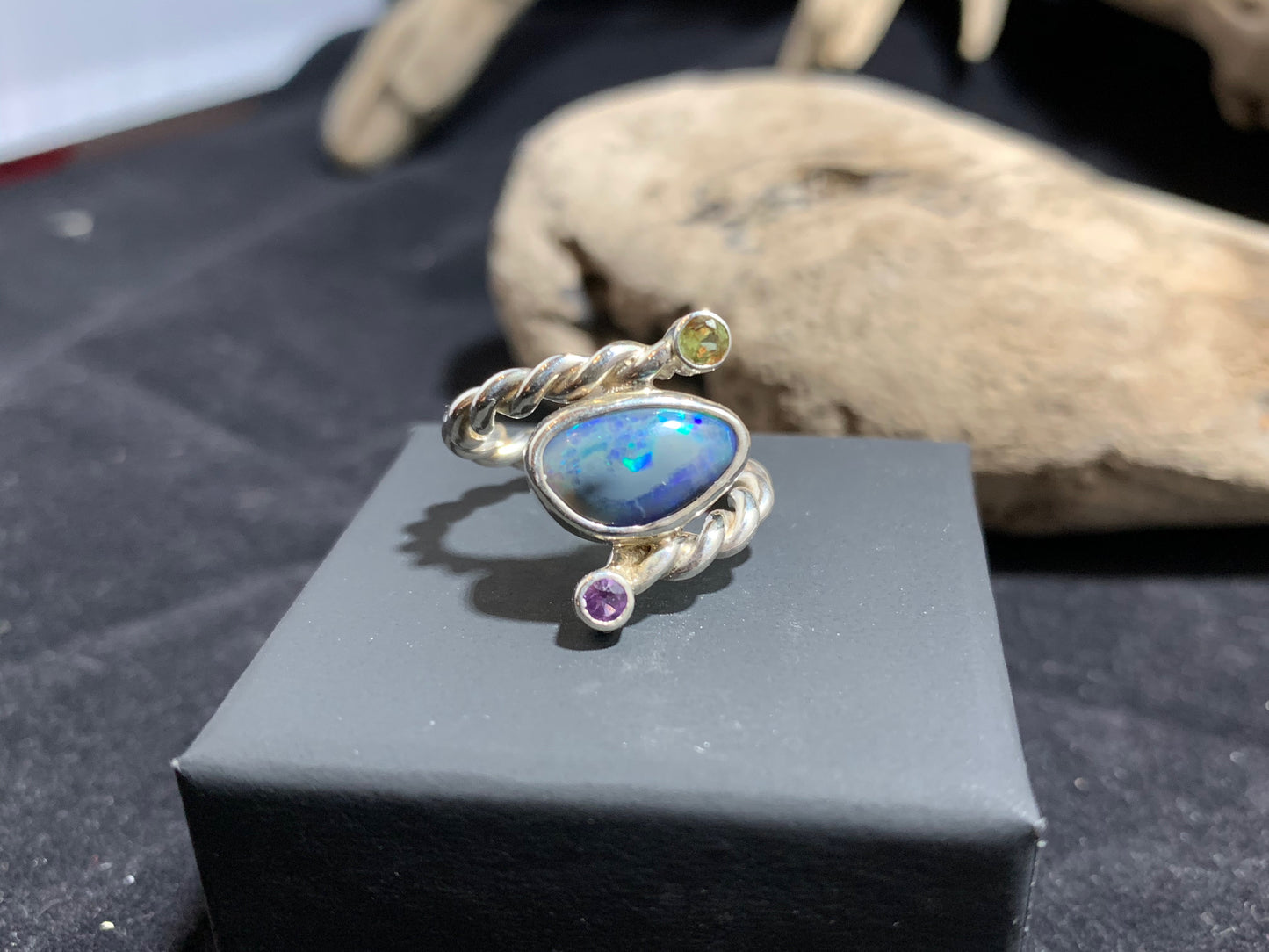Black Opal and Gem Ring