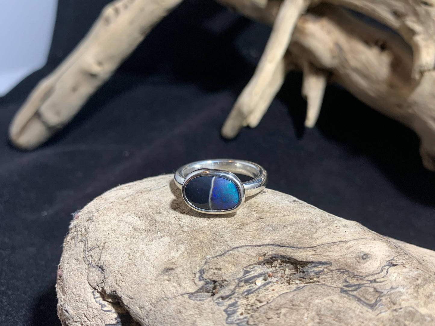 Sterling Silver Black Opal Ring