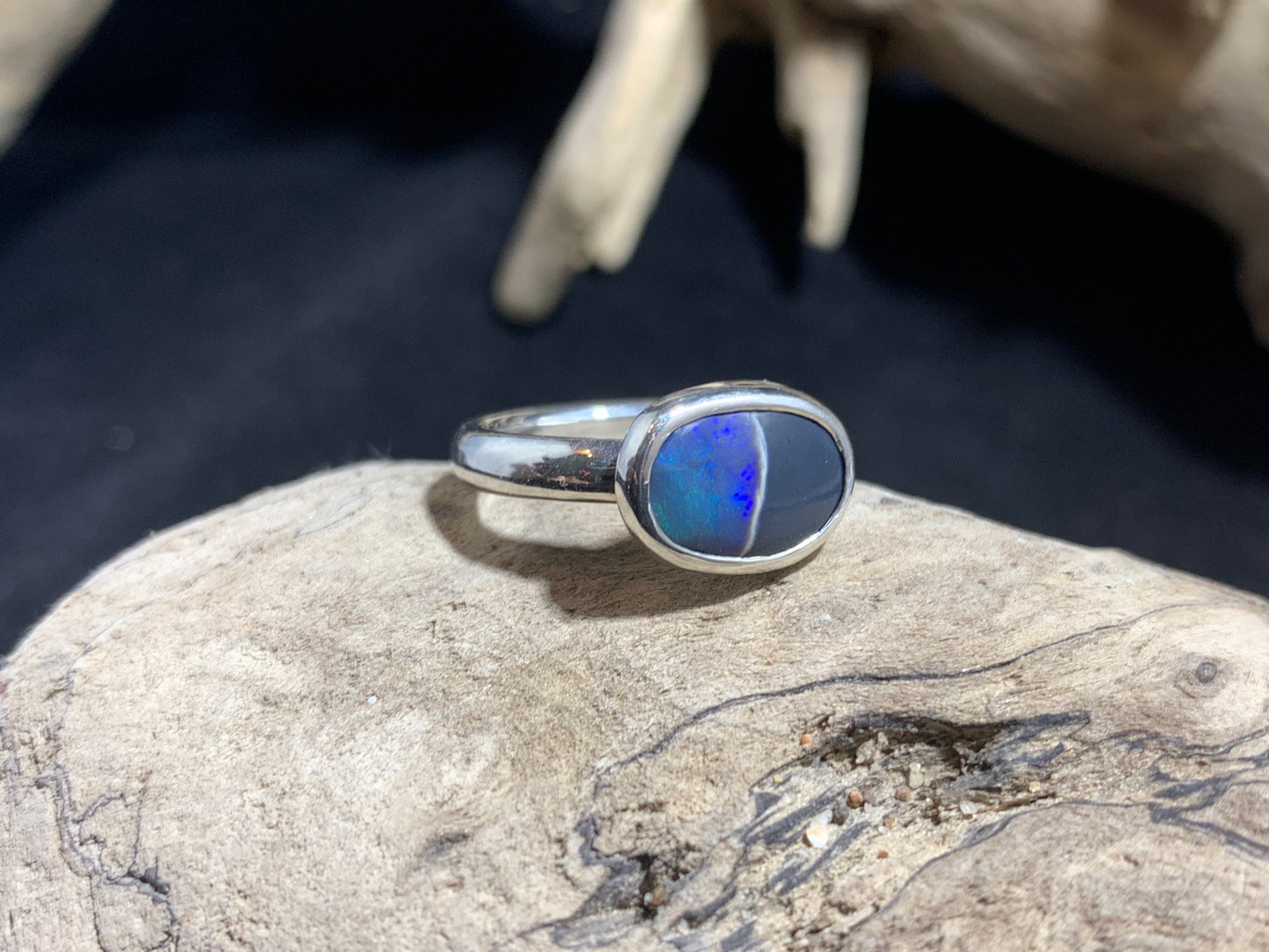 Sterling Silver Black Opal Ring