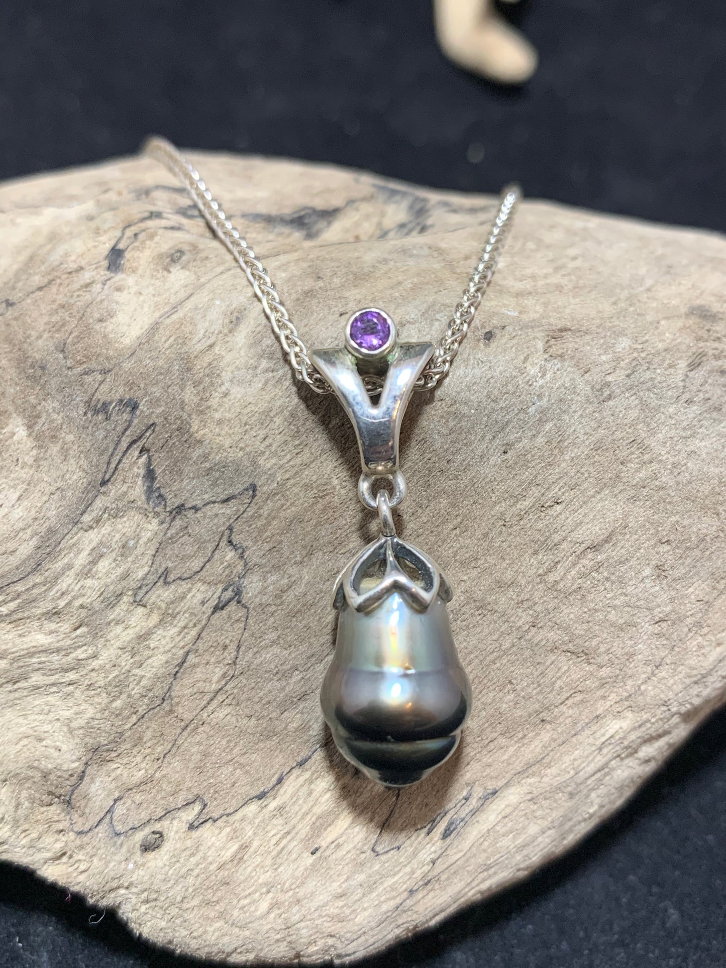 Tahitian Pearl and Amethyst Pendant
