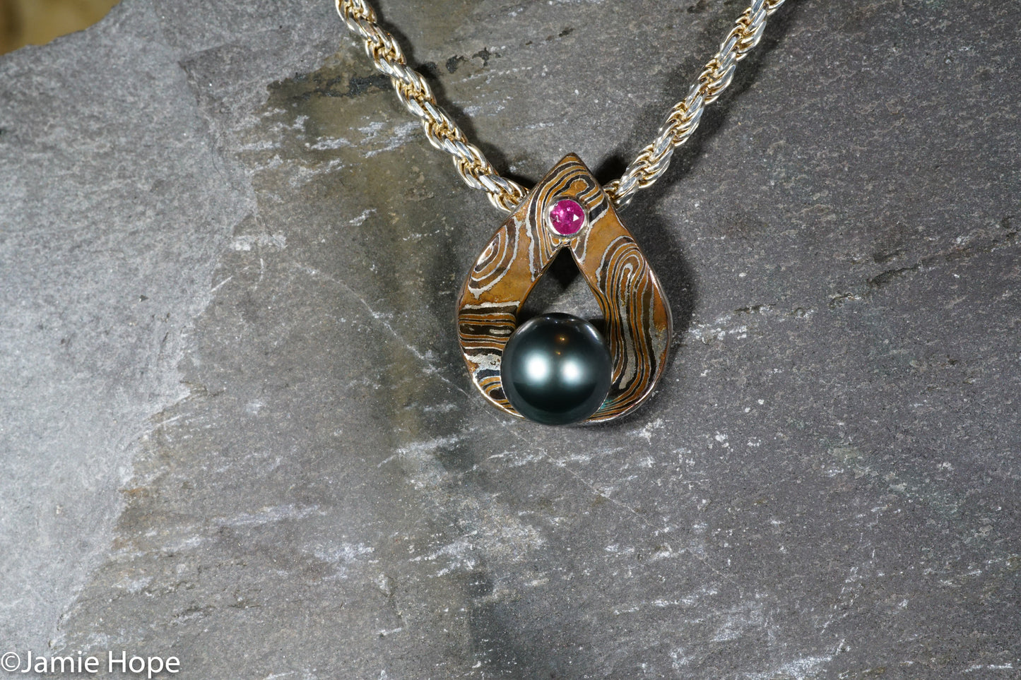 AAA Tahitian Pearl and Mokume Pendant